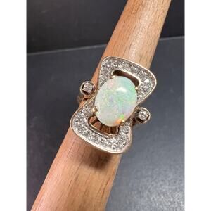 Vintage 14K Opal & Diamond Ring | Size 6.5 | Papered | 1.80ct | 60s–70s